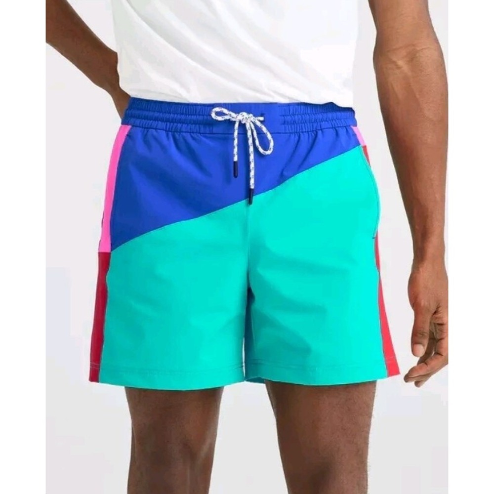 Chubbies Swim Trunks Mens Small Teal Blue Colorblock 5.5 Inseam Retro Shorts